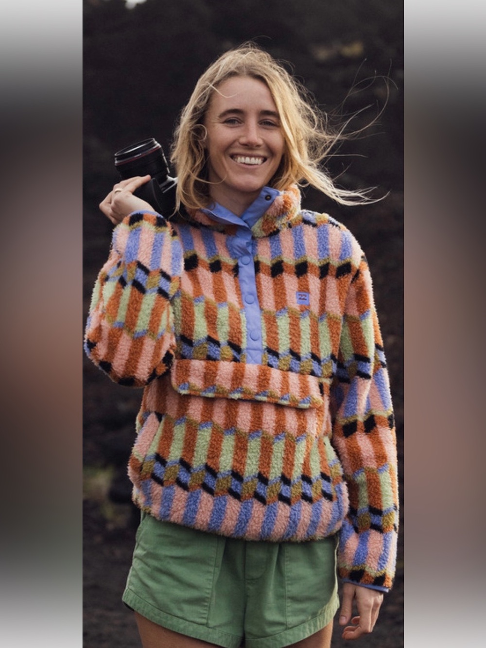 Billabong Multi-Color Mock Neck Fleece Pullover